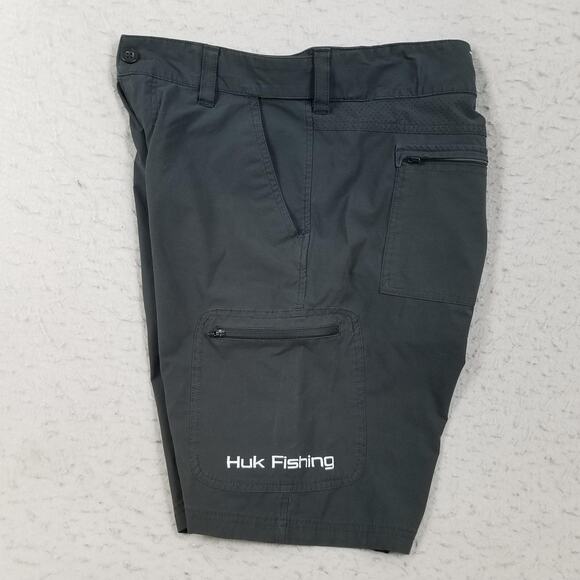 Huk Fishing Shorts Mens XL Gray Performance Quick Dry Stretch Cargo Zip Pockets - Picture 5 of 15